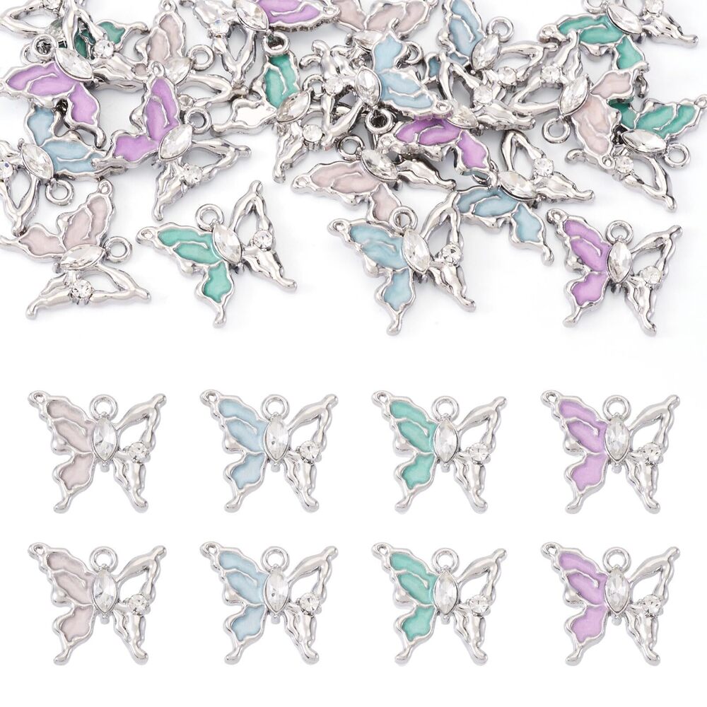 5759 20Pcs Alloy Crystal Rhinestone Butterfly Charms Gradient Color Enamel